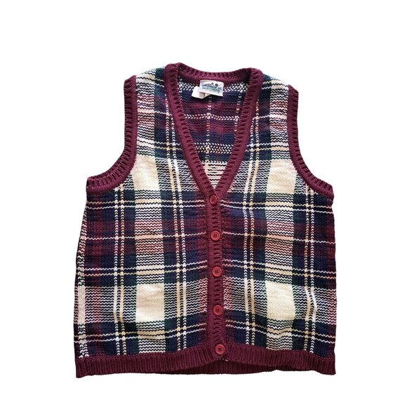 Northern Reflections Sweaters - Northern Reflections S Womens Plaid Knit Button-Up Sweater Vest Cotton Preppy
